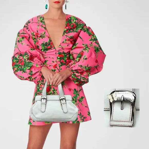 FRANCO SARTO Genuine Textured Leather Off White Satchel Handbag - Picture 4 of 16